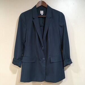 J Jill Wool Blazer Lined Jacket Womens 6 Washable Navy Blue Preppy Work Office